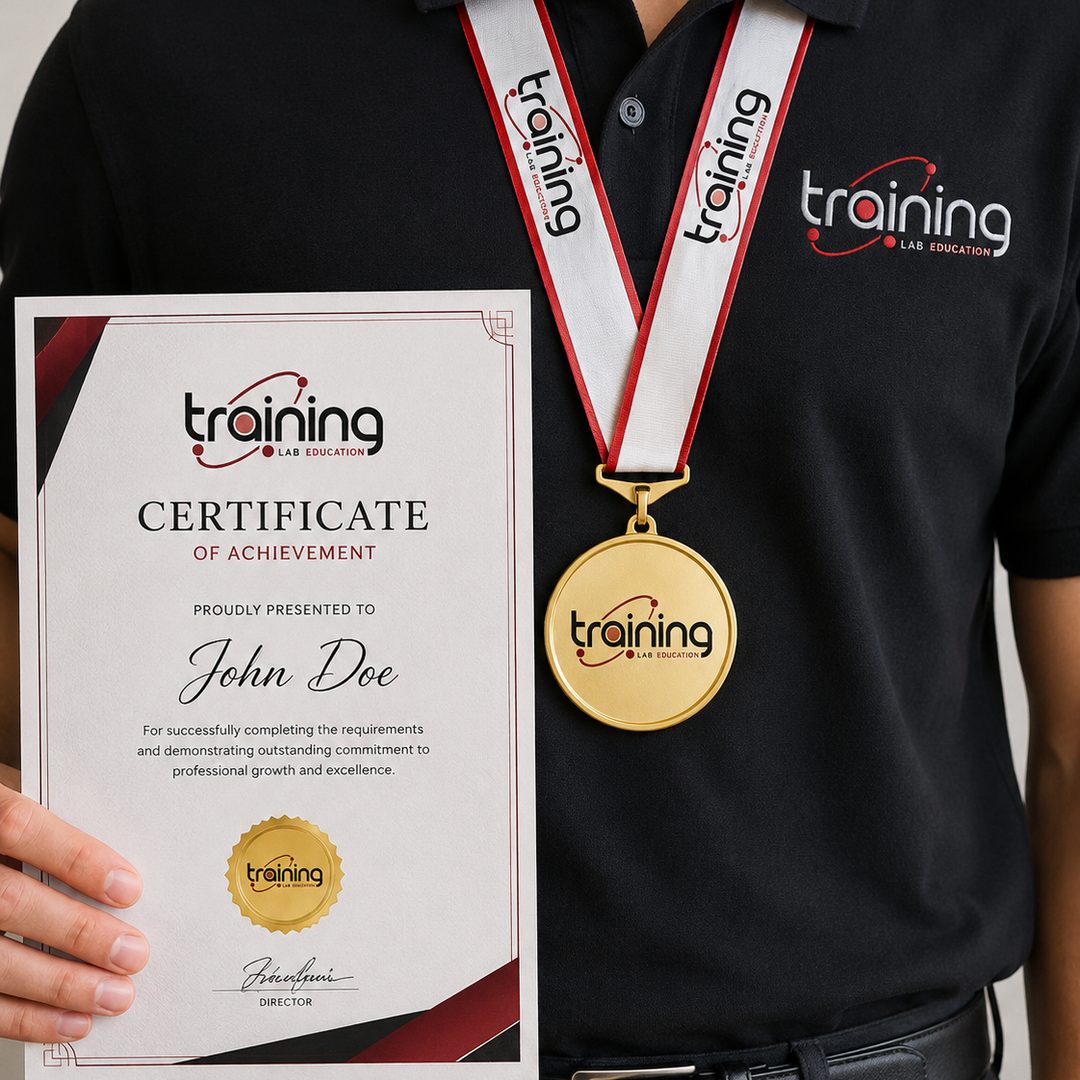 Certificato e medaglia di un percorso formativo Training Lab Education